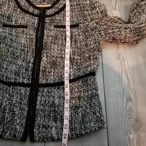 Jones New York Women's Jacket 10 Gray Cotton Full Zipper Long Sleeves Tweed - Picture 7 of 10